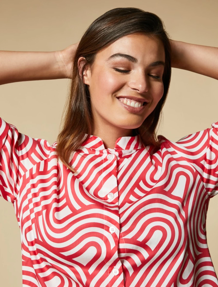 "Marina Rinaldi Women's Red Printed Poplin Tunic Top"