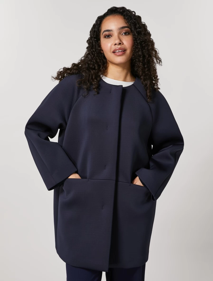 Marina Rinaldi Women's Dark Navy Scuba Duster Coat | Water-Resistant Longline Jacket