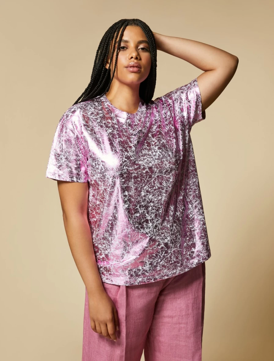 Marina Rinaldi Women's White Laminated Jersey T-Shirt