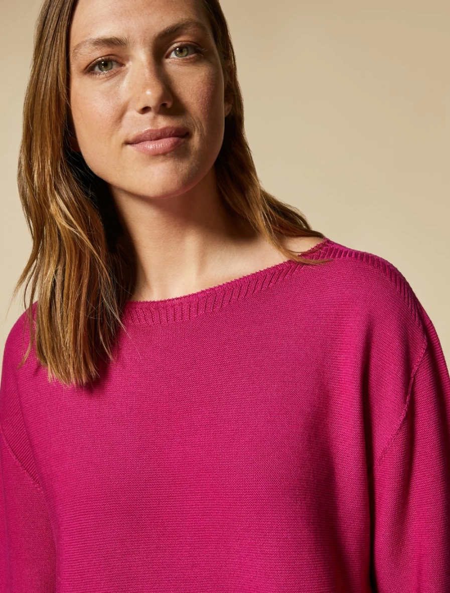 "Marina Rinaldi Women's Fuchsia Cotton Sweater | Soft & Stylish Knit Top"