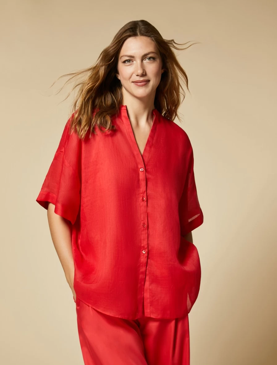 "Marina Rinaldi Women's Red Ramie Shirt – Stylish & Comfortable Top"