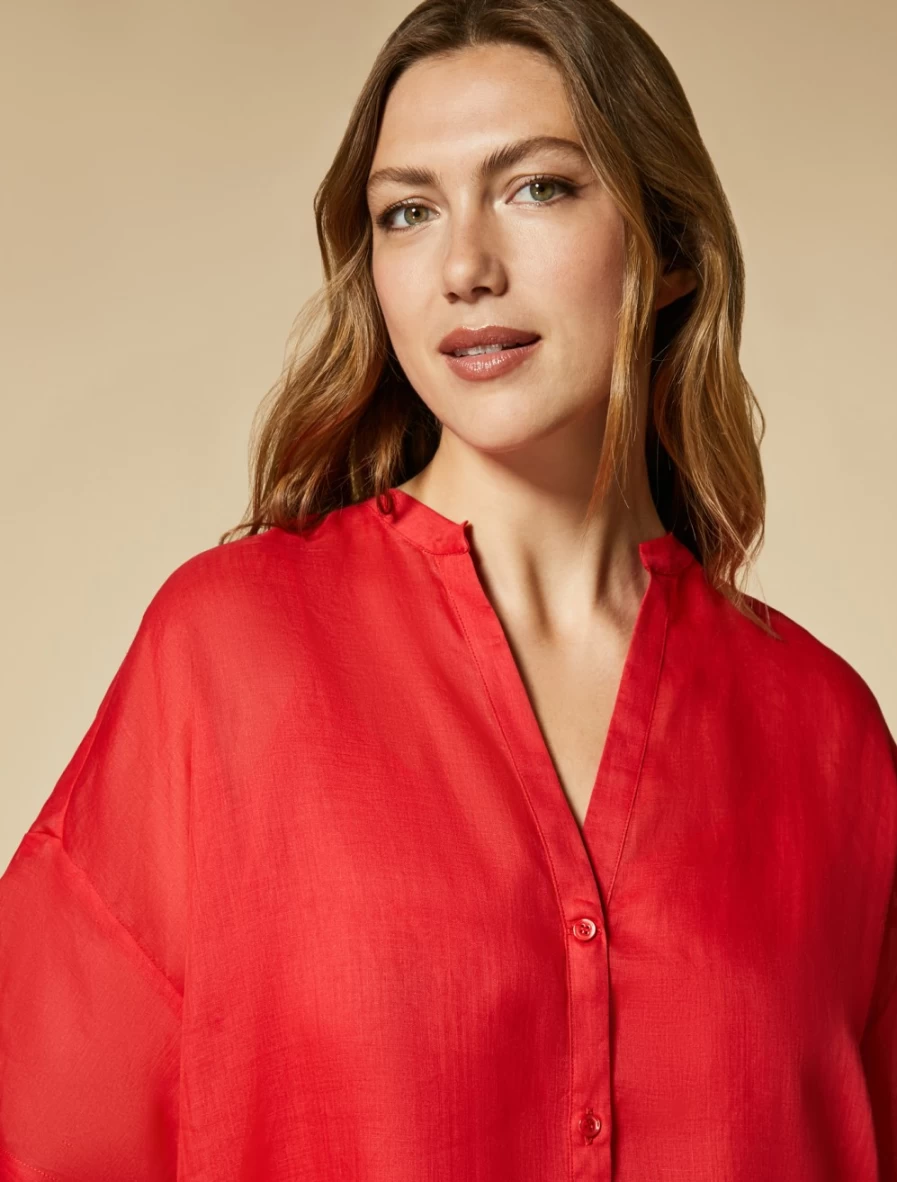 "Marina Rinaldi Women's Red Ramie Shirt – Stylish & Comfortable Top"