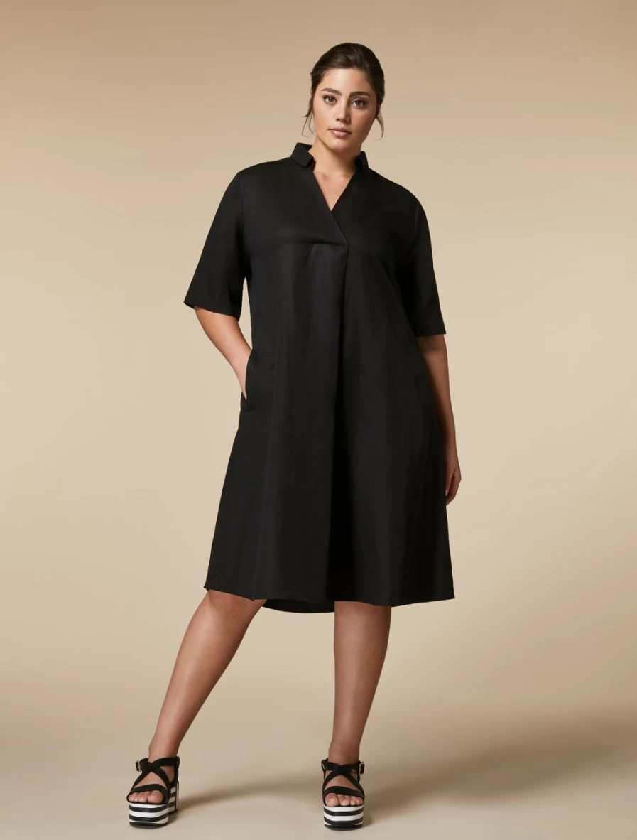 Marina Rinaldi Women's Black Tencel Linen Midi Dress - Sustainable Elegance