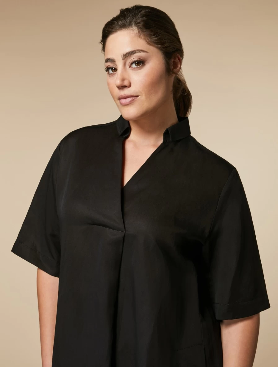 Marina Rinaldi Women's Black Tencel Linen Midi Dress - Sustainable Elegance