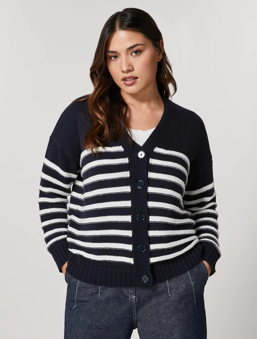 "Marina Rinaldi Women's Dark Navy Pure Cotton Cardigan Sweater"
