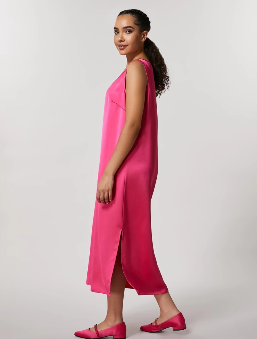 "Marina Rinaldi Women's Fuchsia Satin Dress - Elegant Evening Gown"