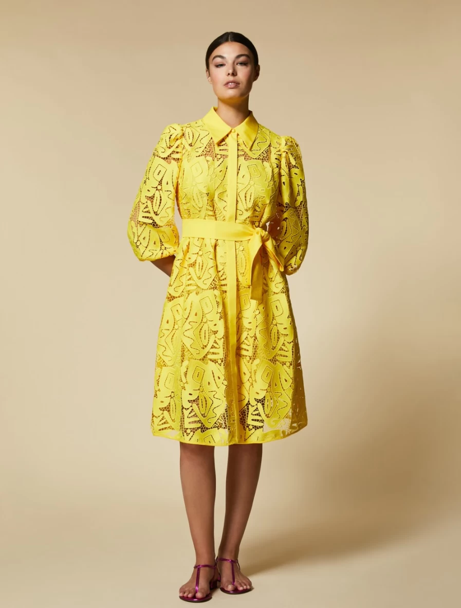 Marina Rinaldi Women's Yellow Macramé Lace Shirt Dress