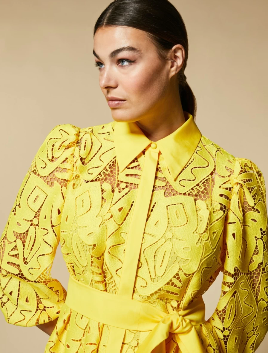 Marina Rinaldi Women's Yellow Macramé Lace Shirt Dress