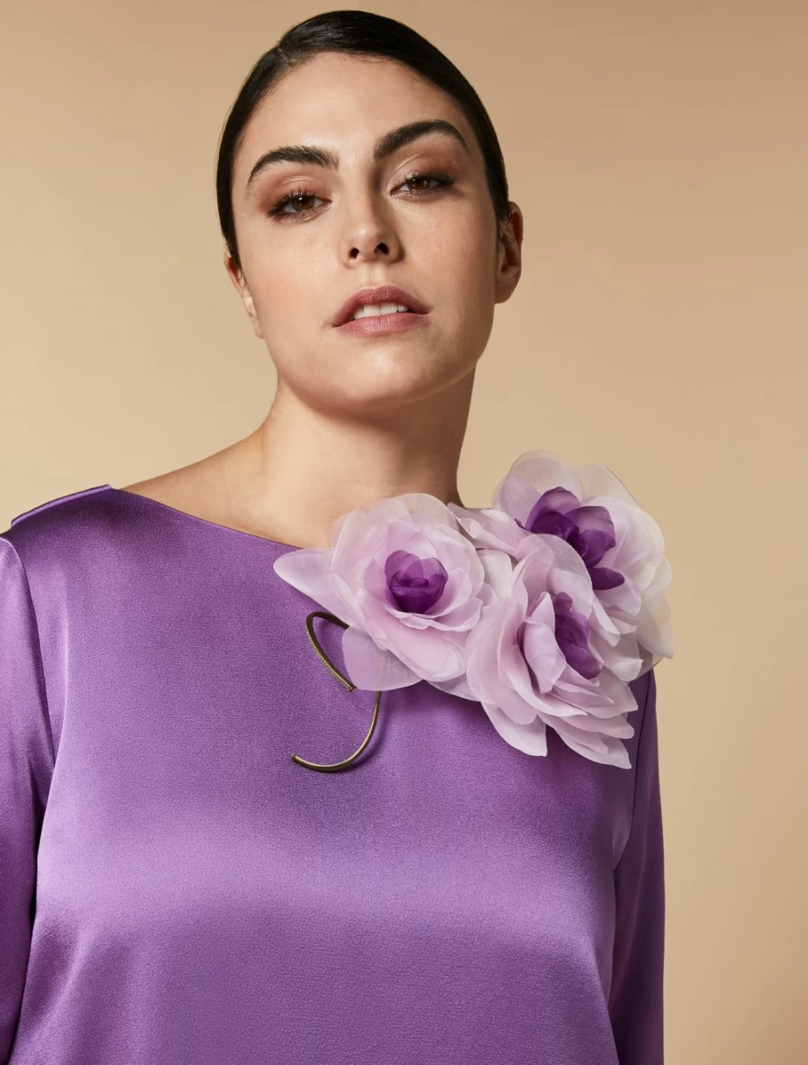 Marina Rinaldi Purple Organza Flower Brooch for Women - Elegant Floral Pin
