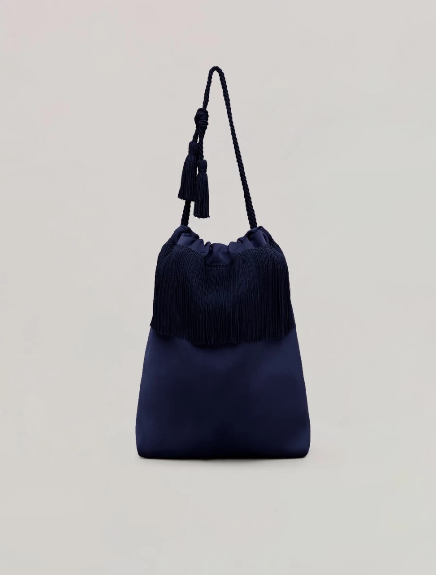 Marina Rinaldi Women's Dark Navy Fringed Satin Handbag