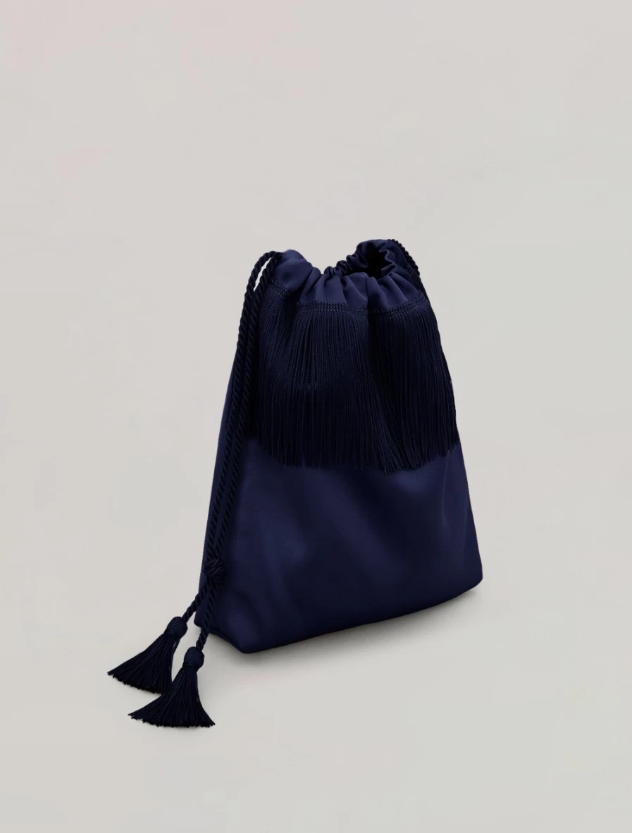 Marina Rinaldi Women's Dark Navy Fringed Satin Handbag