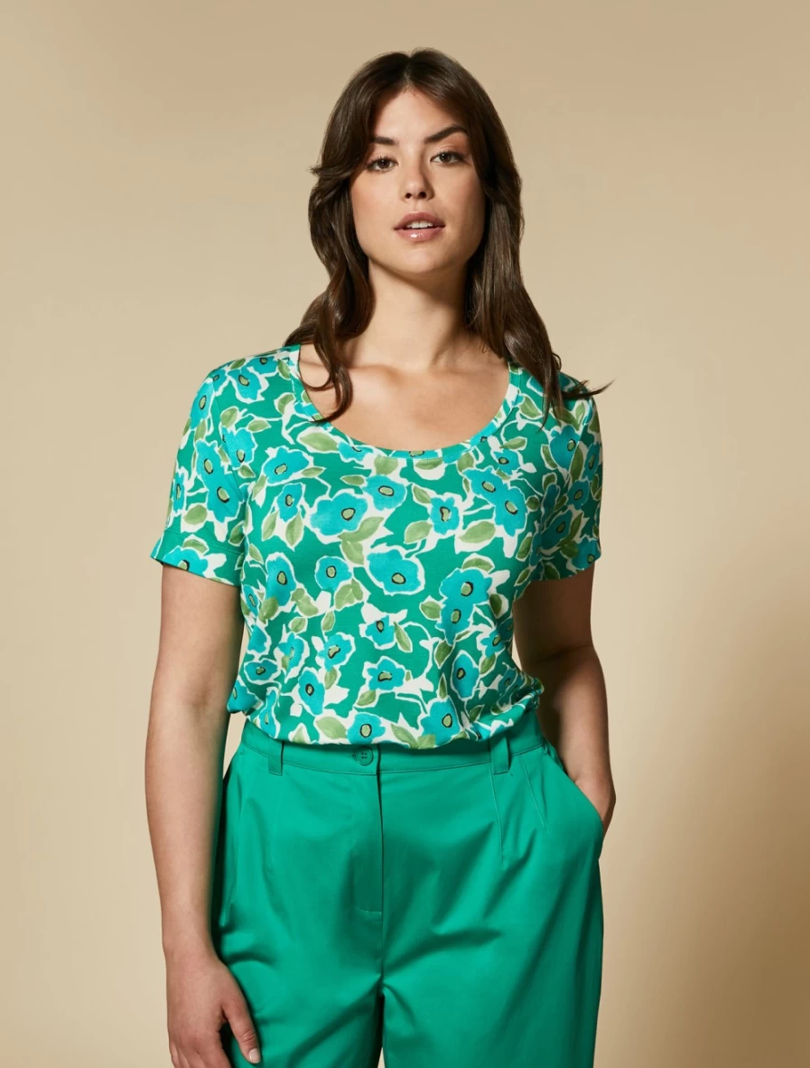 Marina Rinaldi Women's Green Printed Jersey T-Shirt