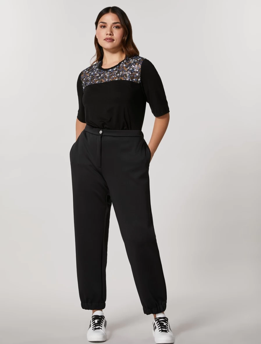 Marina Rinaldi Women's Black Scuba Joggers - High-Waisted Comfortable Lounge Pants