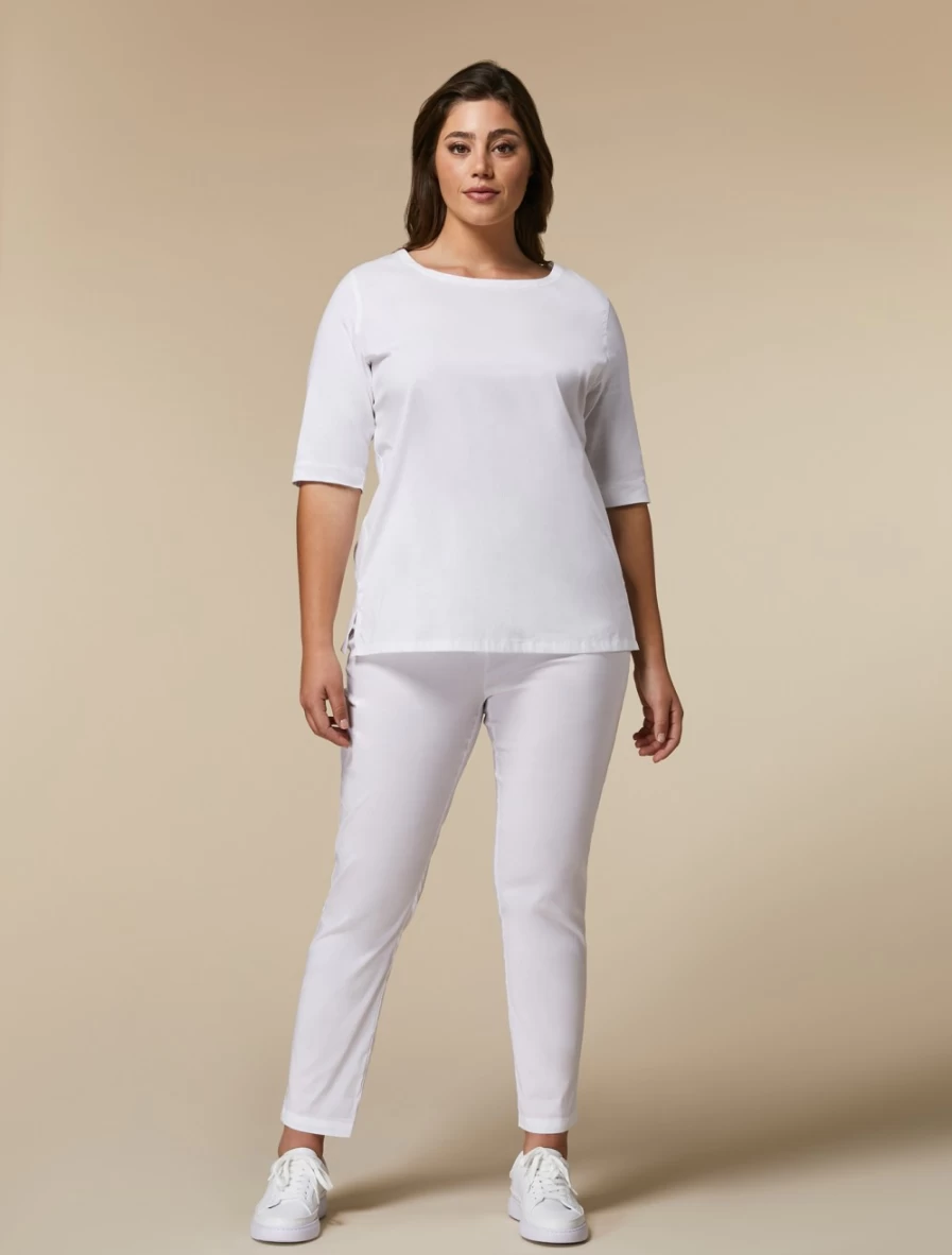 Marina Rinaldi Women's White Cotton Poplin Trousers