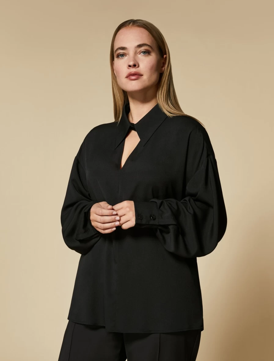 Marina Rinaldi Women's Black Crepe De Chine Tunic Top
