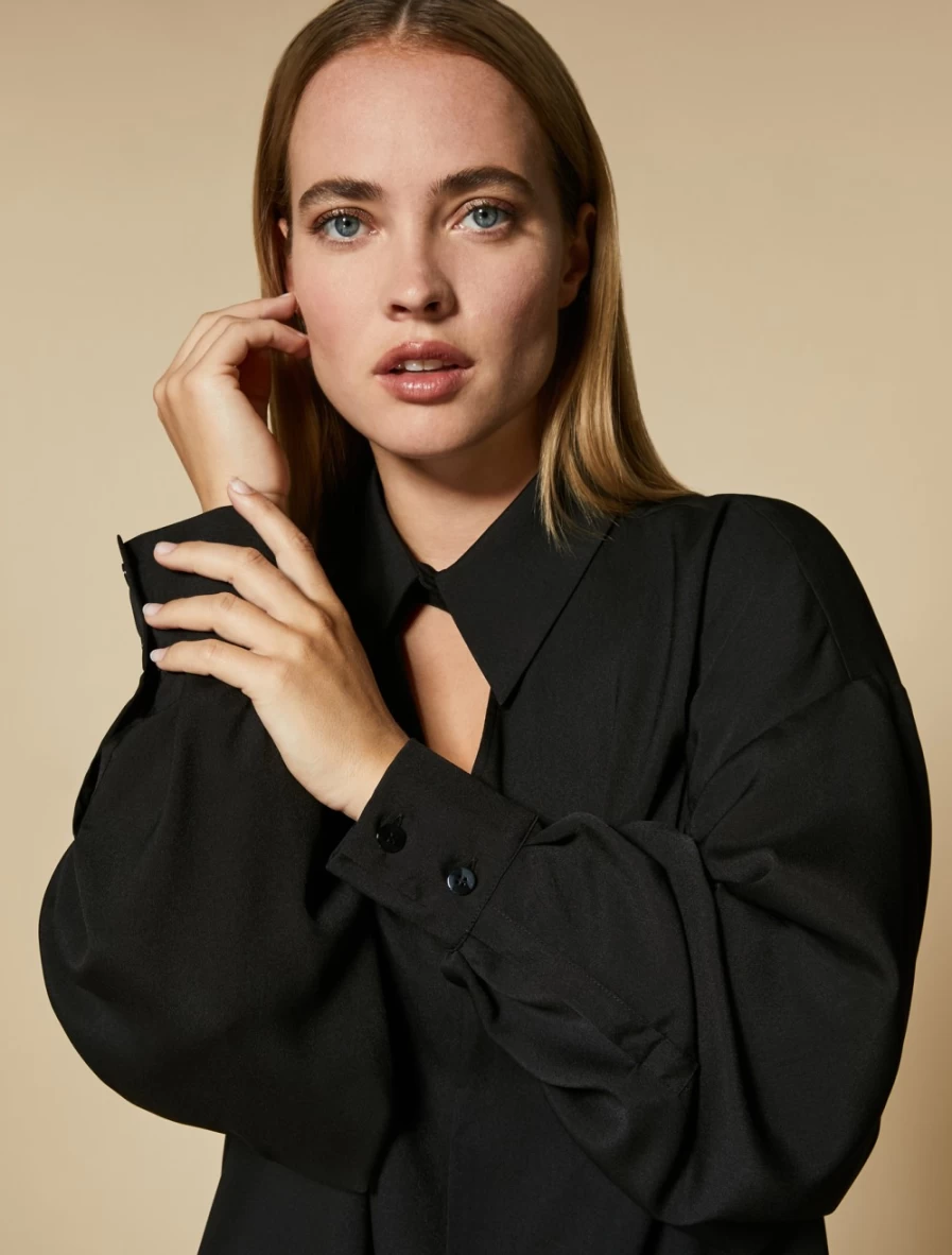 Marina Rinaldi Women's Black Crepe De Chine Tunic Top
