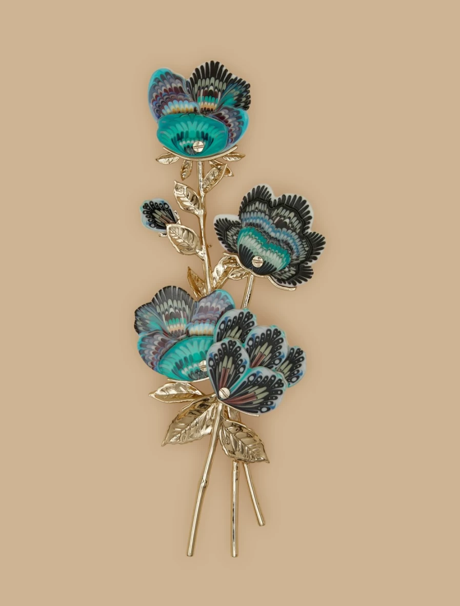 Marina Rinaldi Green Metal Flower Brooch for Women - Elegant Floral Pin