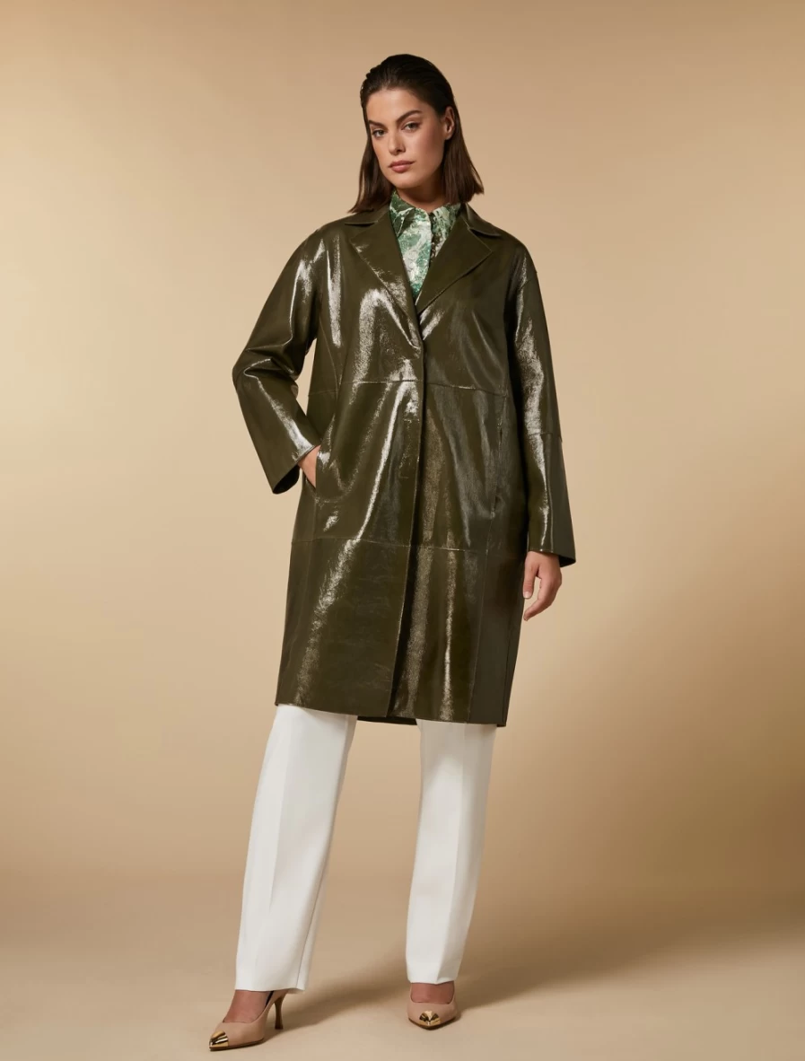 Marina Rinaldi Women's Olive Green Patent Leather Duster Coat