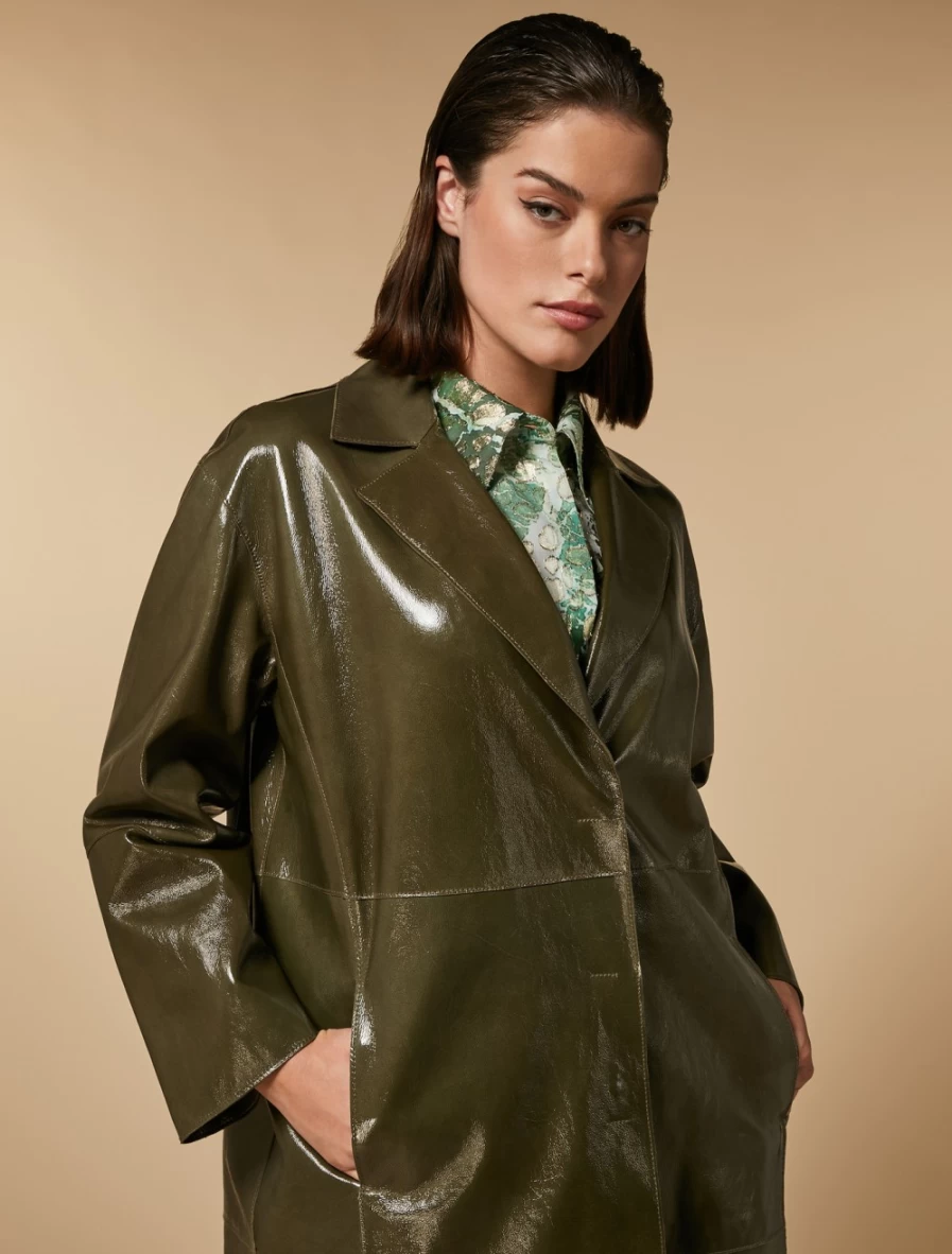 Marina Rinaldi Women's Olive Green Patent Leather Duster Coat