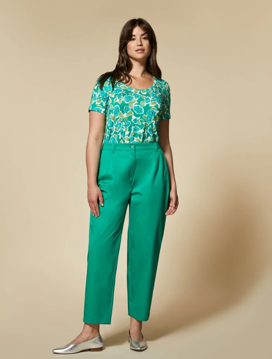 Marina Rinaldi Women's Green Organic Cotton Satin Trousers | Eco-Friendly Luxury Pants