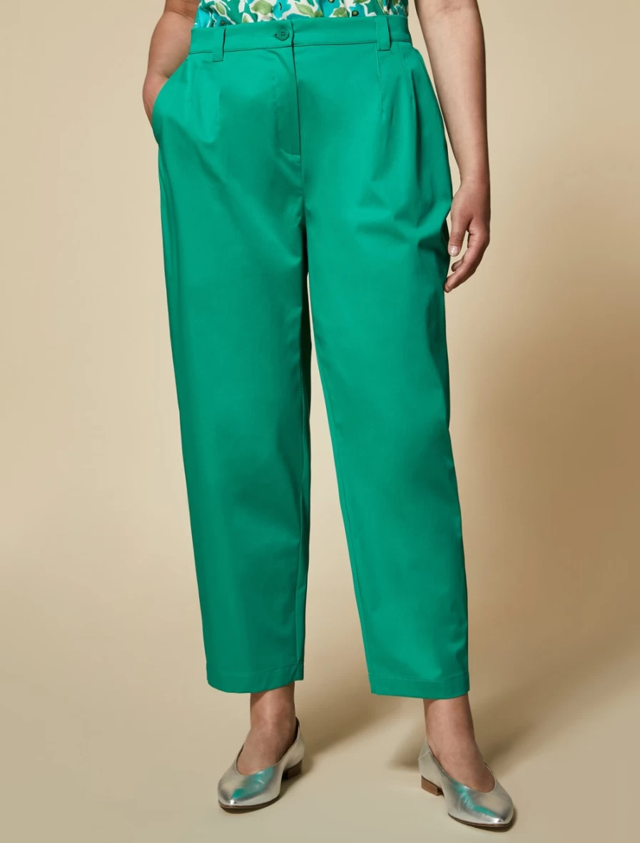 Marina Rinaldi Women's Green Organic Cotton Satin Trousers | Eco-Friendly Luxury Pants