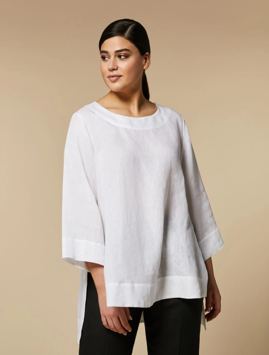 "Marina Rinaldi Women's White Lightweight Linen Tunic Top"