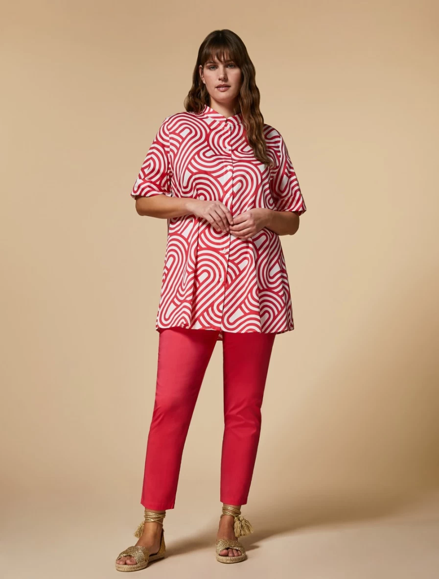 "Marina Rinaldi Women's Red Cotton Poplin Trousers | Classic Fit & Comfort"