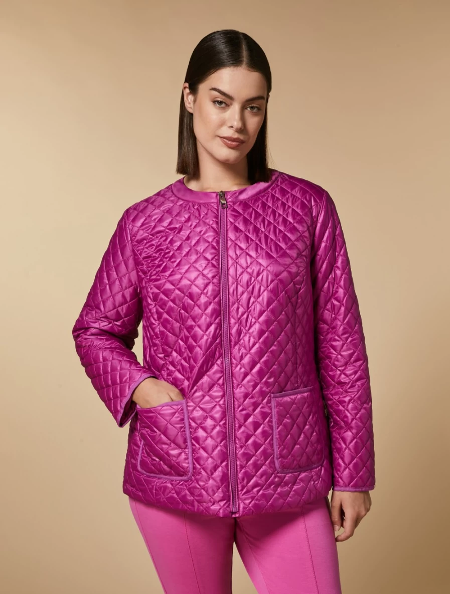 Marina Rinaldi Women's Fuchsia Diamond-Quilted Down Jacket | Warm Winter Coat