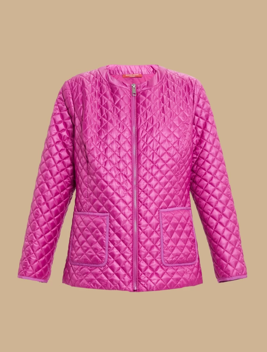 Marina Rinaldi Women's Fuchsia Diamond-Quilted Down Jacket | Warm Winter Coat