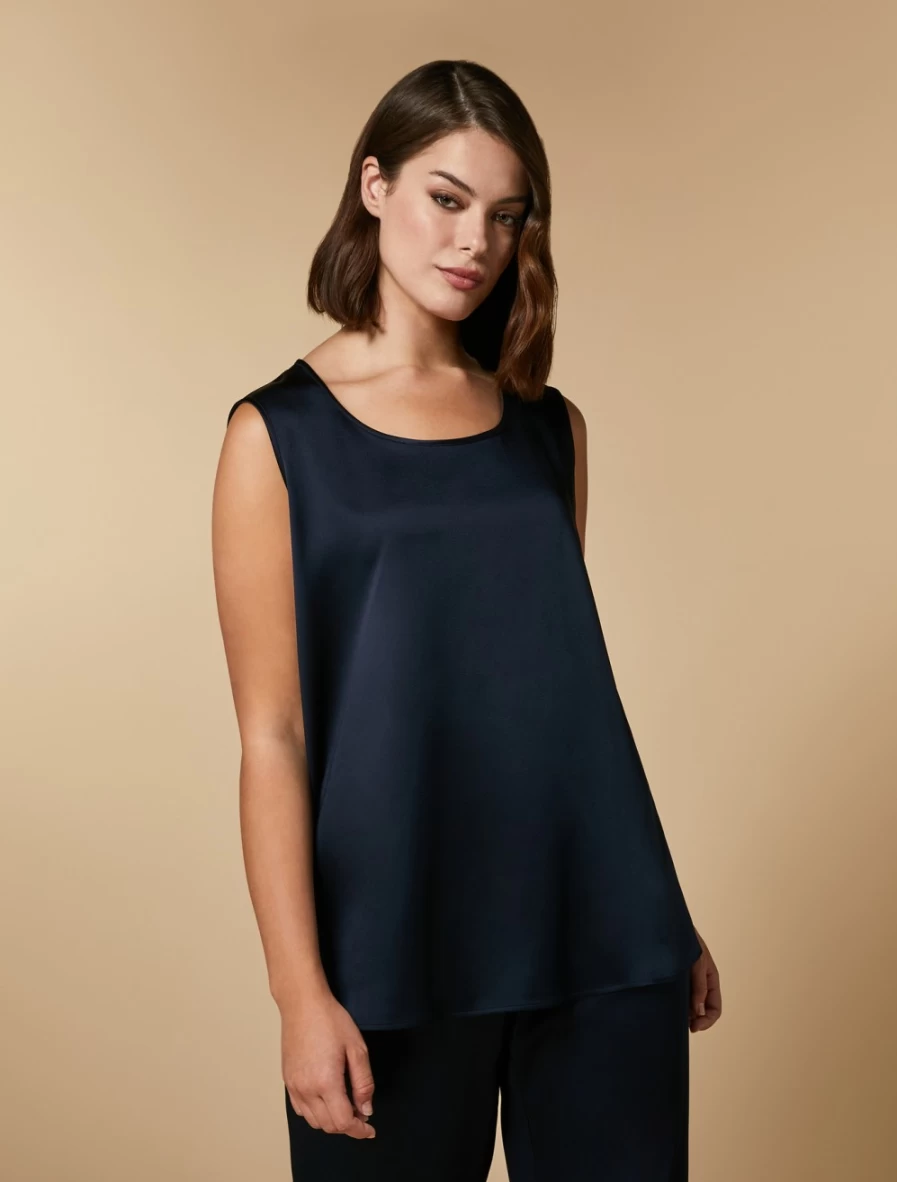 Marina Rinaldi Women's Dark Navy Shiny Fabric Top for Elegant Style