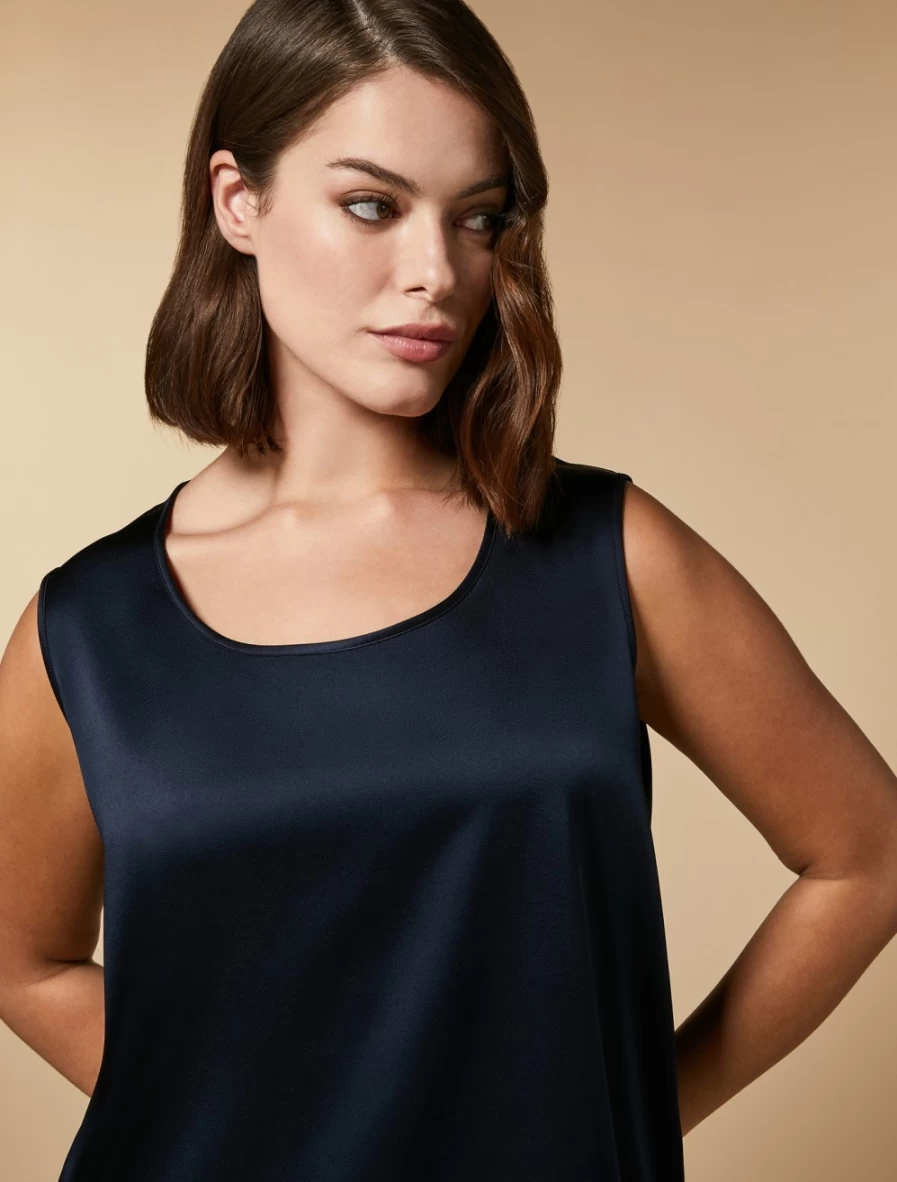 Marina Rinaldi Women's Dark Navy Shiny Fabric Top for Elegant Style