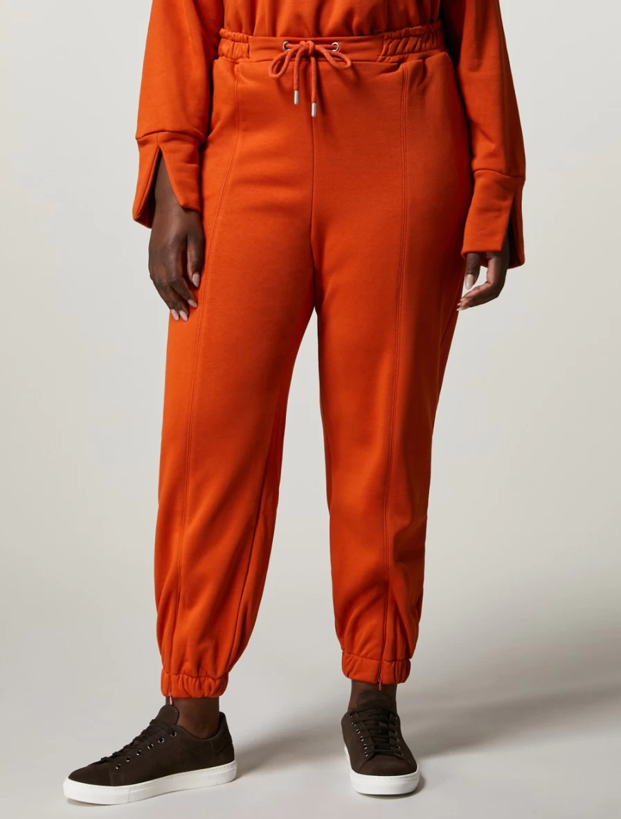 "Marina Rinaldi Women's Rust Stretch Cotton Fleece Trousers | Comfortable & Warm"