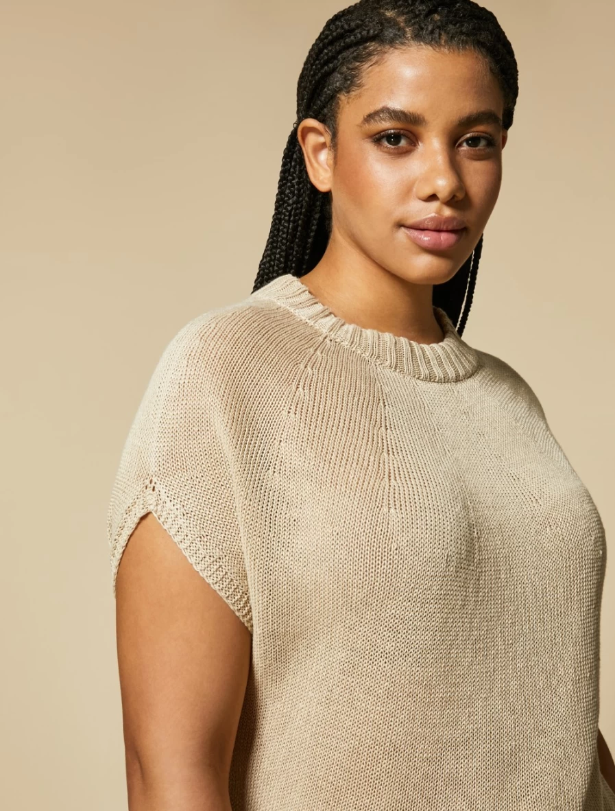 "Marina Rinaldi Women's Beige Linen Sweater - Soft & Stylish Knit Top"