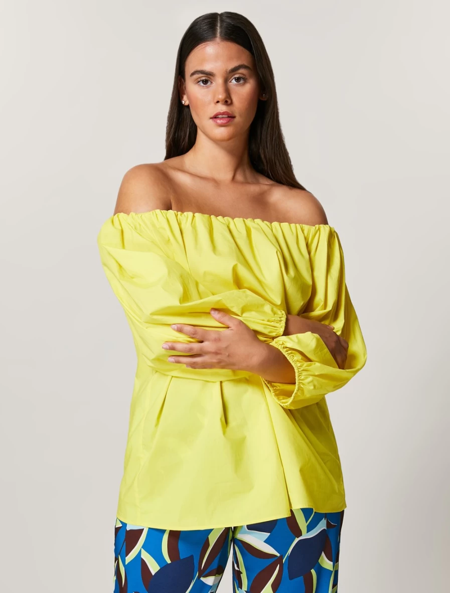 "Marina Rinaldi Women's Yellow Cotton Poplin Top | Lightweight Summer Blouse"
