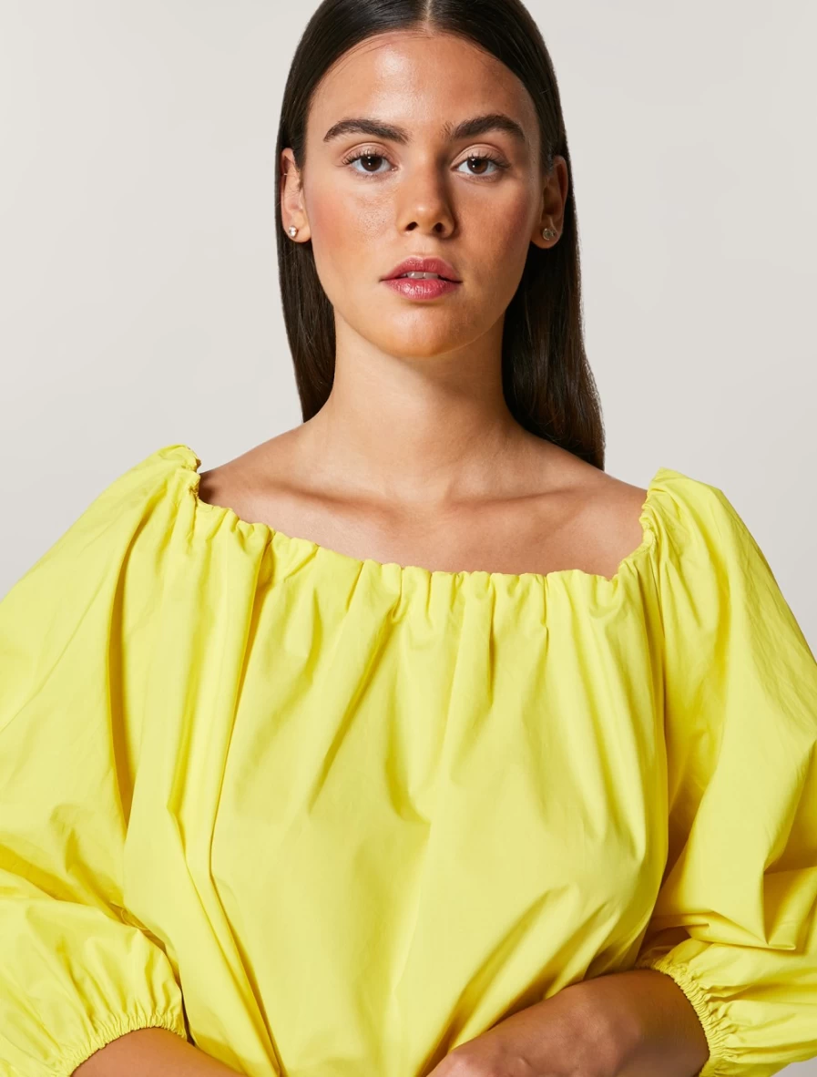 "Marina Rinaldi Women's Yellow Cotton Poplin Top | Lightweight Summer Blouse"