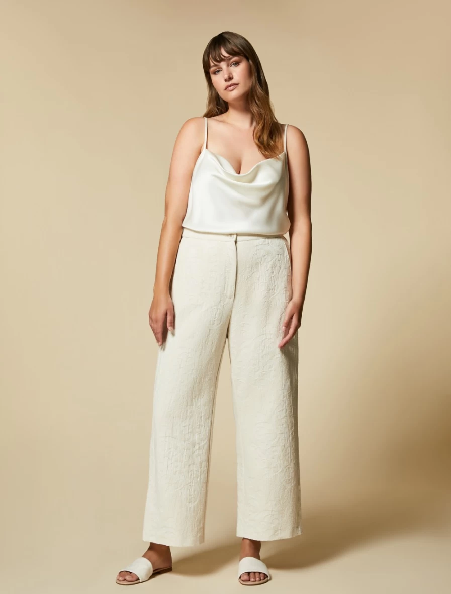 Marina Rinaldi Women's Beige Jacquard Trousers - Elegant High-Quality Fabric