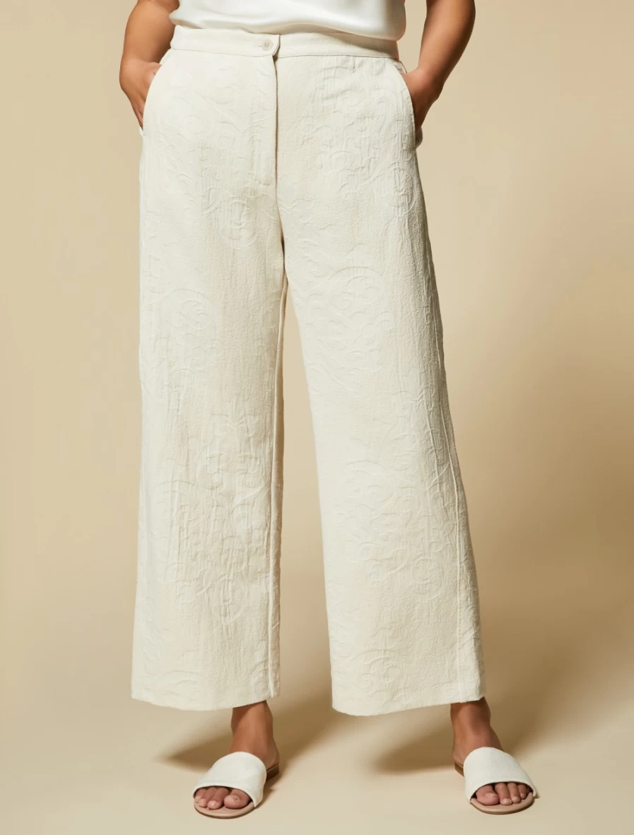Marina Rinaldi Women's Beige Jacquard Trousers - Elegant High-Quality Fabric