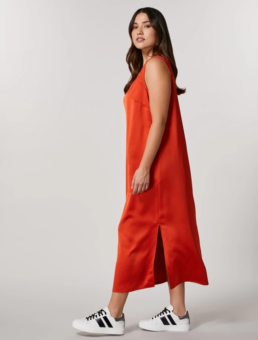 "Marina Rinaldi Women's Orange Satin Dress – Elegant & Stylish Evening Gown"