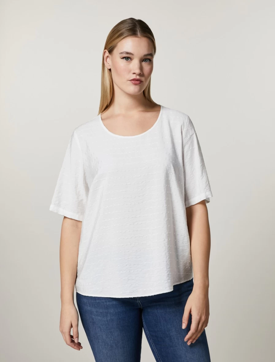 Marina Rinaldi Women's White Fluid Jacquard Top Elegant Blouse