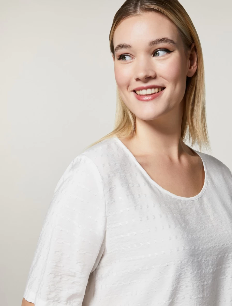 Marina Rinaldi Women's White Fluid Jacquard Top Elegant Blouse