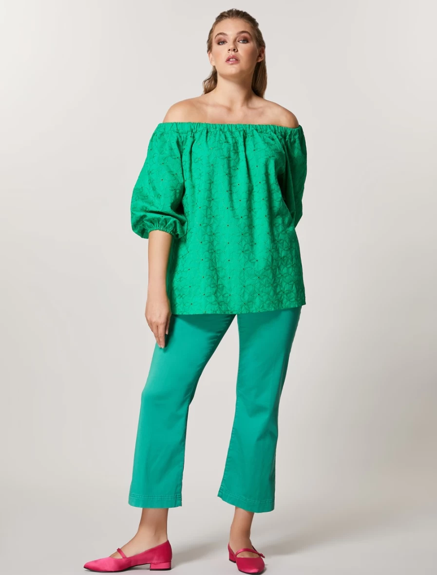 Marina Rinaldi Women's Dark Green Stretch Satin Trousers | Elegant High-Waisted Palazzo Pants