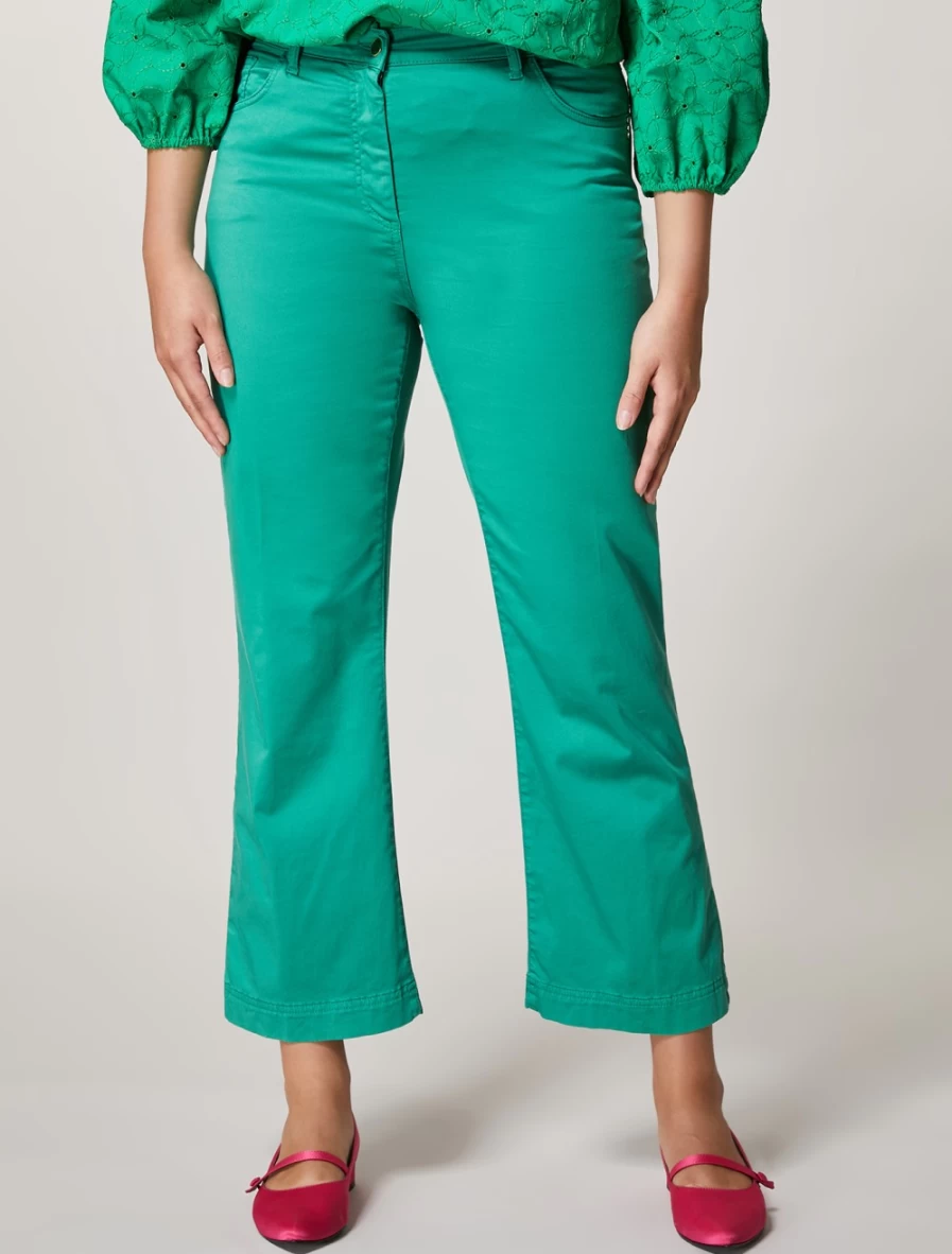 Marina Rinaldi Women's Dark Green Stretch Satin Trousers | Elegant High-Waisted Palazzo Pants