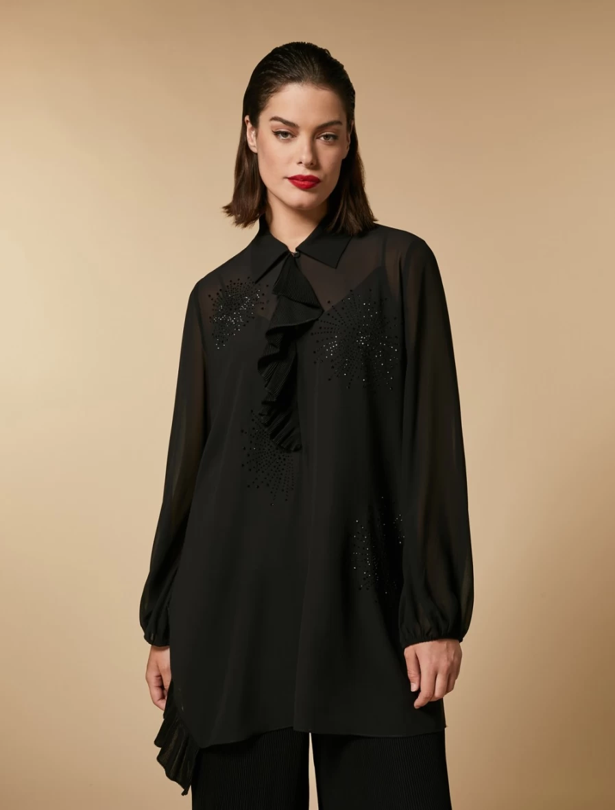 Marina Rinaldi Women's Black Crystal-Embellished Georgette Tunic Top