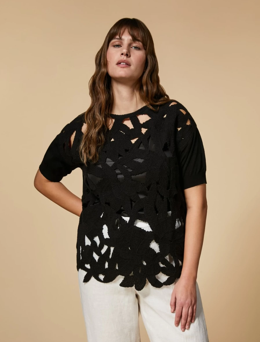 Marina Rinaldi Women's Black Embroidered Cotton Sweater