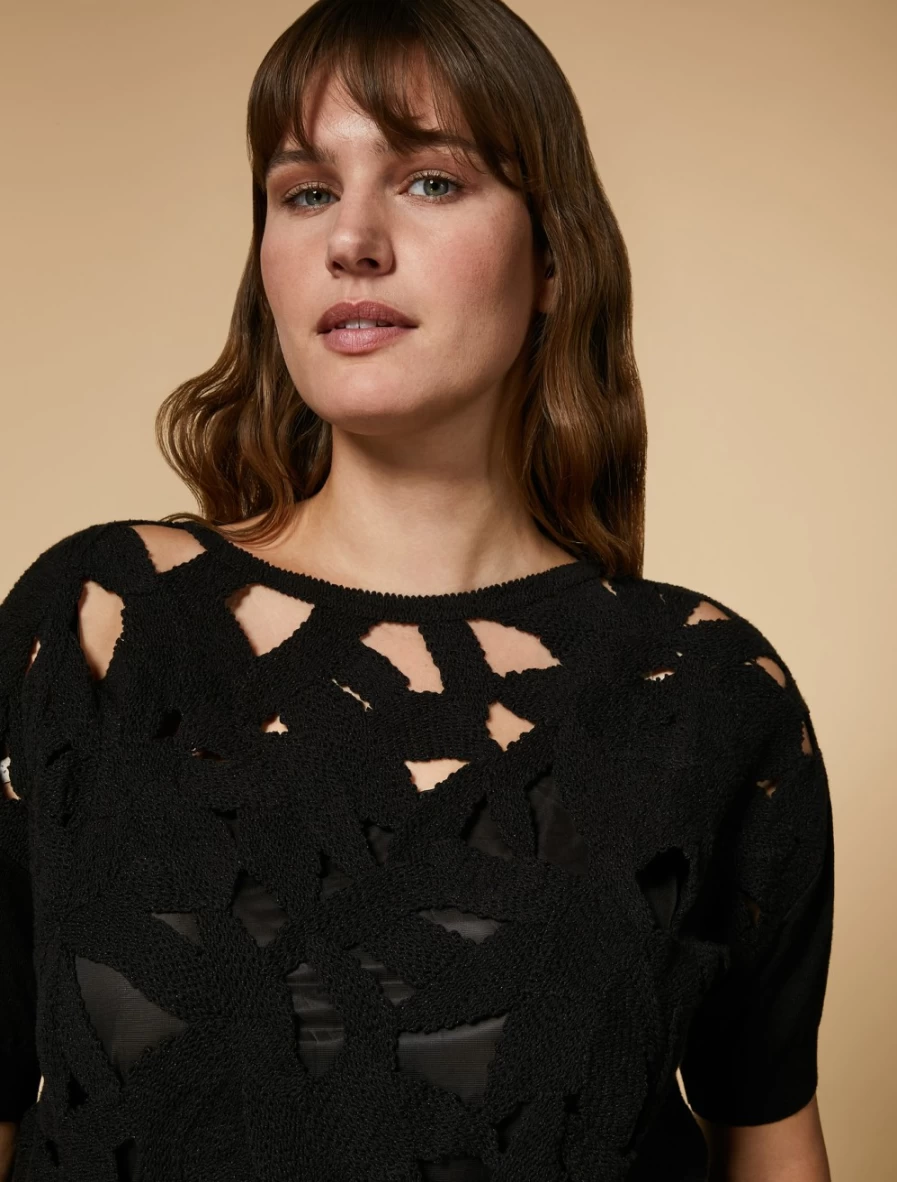Marina Rinaldi Women's Black Embroidered Cotton Sweater