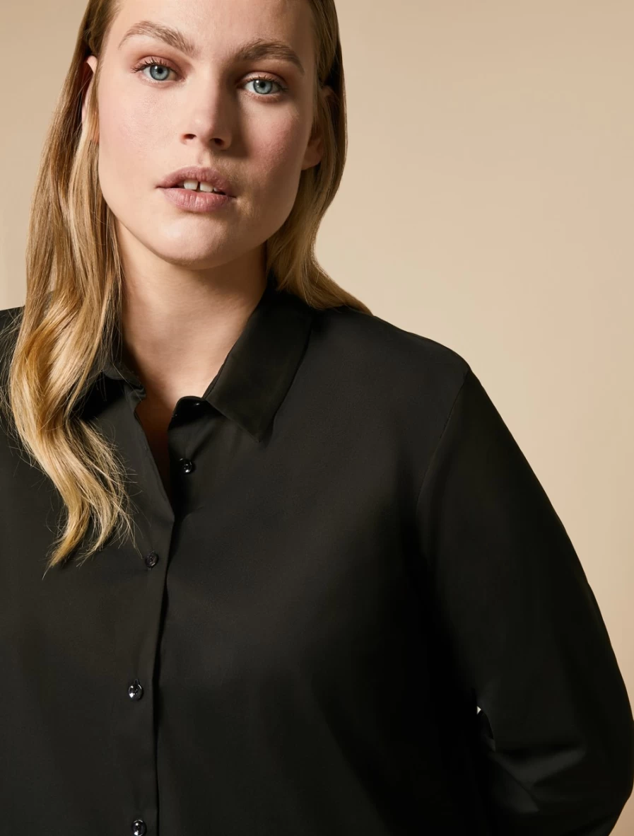 "Marina Rinaldi Women's Black Stretch Poplin Shirt – Comfortable & Stylish"