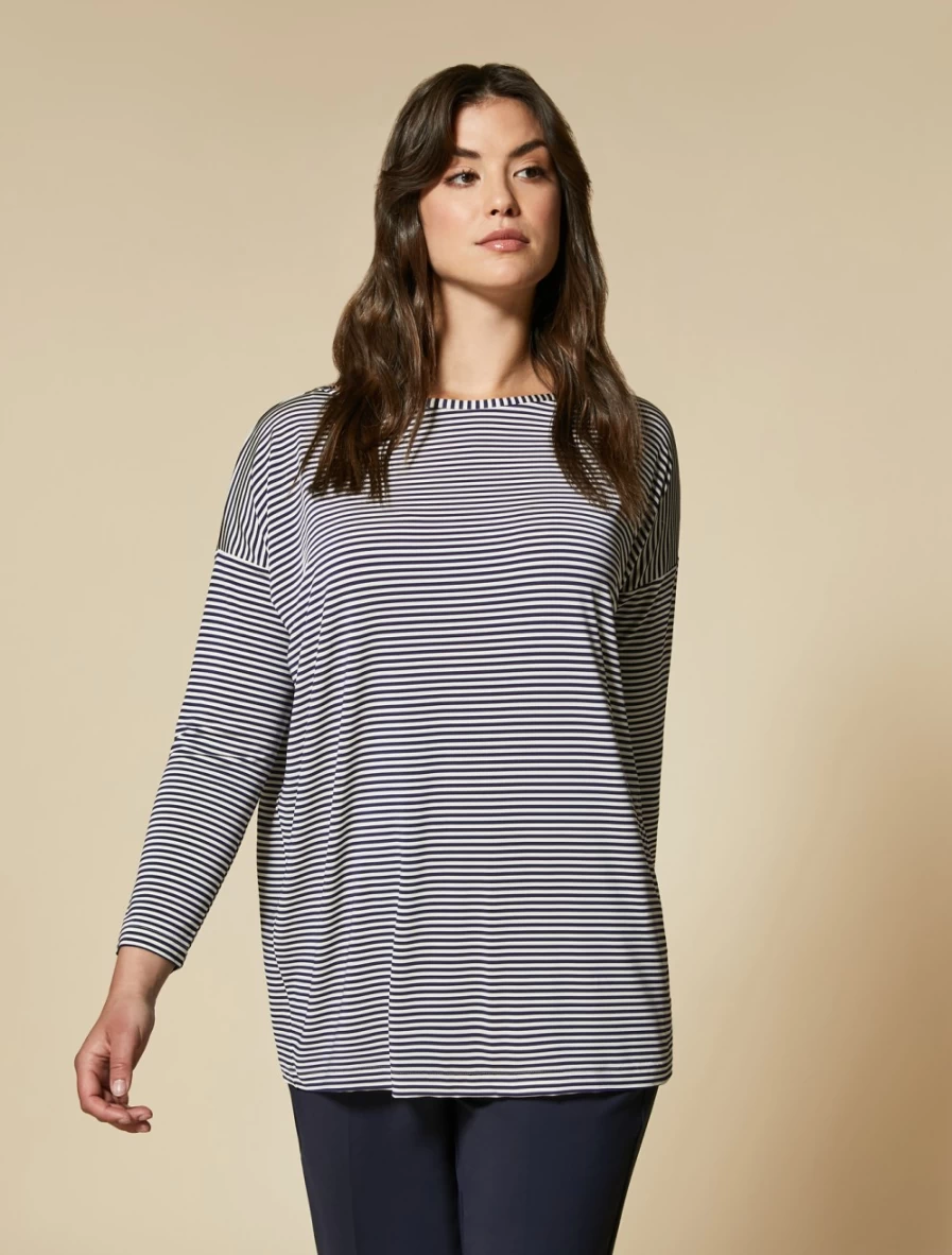 Marina Rinaldi Women's White Yarn-Dyed Jersey Cotton T-Shirt
