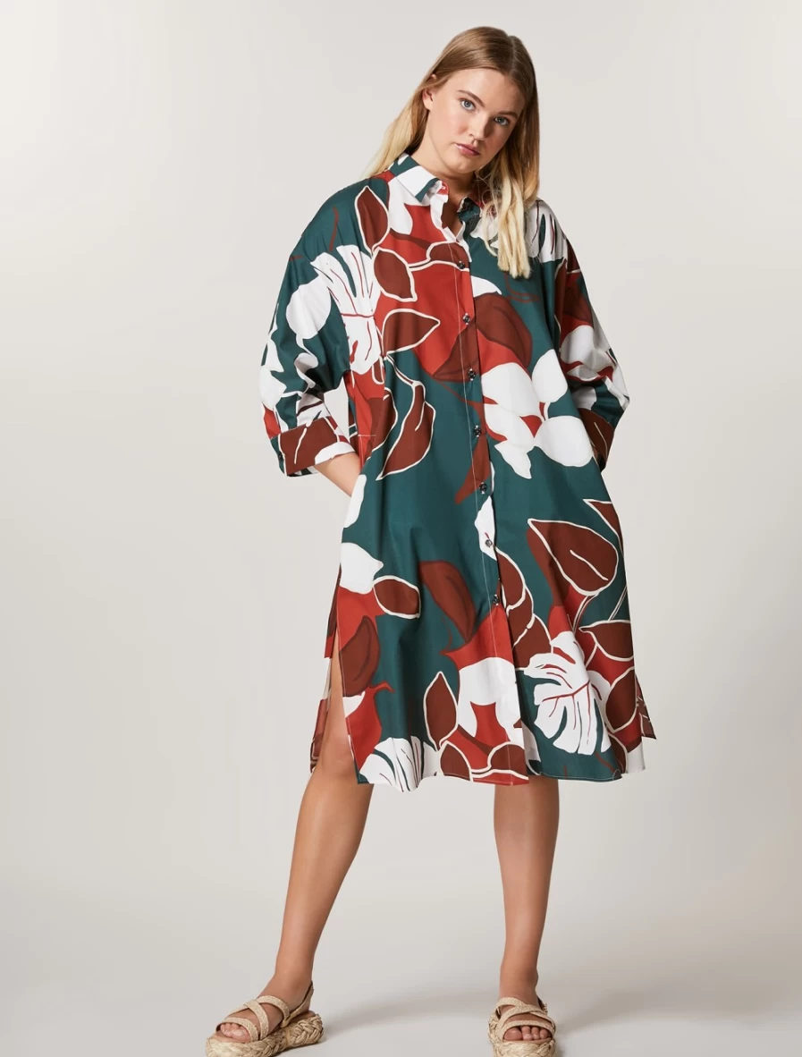 Marina Rinaldi Women's Dark Green Cotton Poplin Shirt Dress