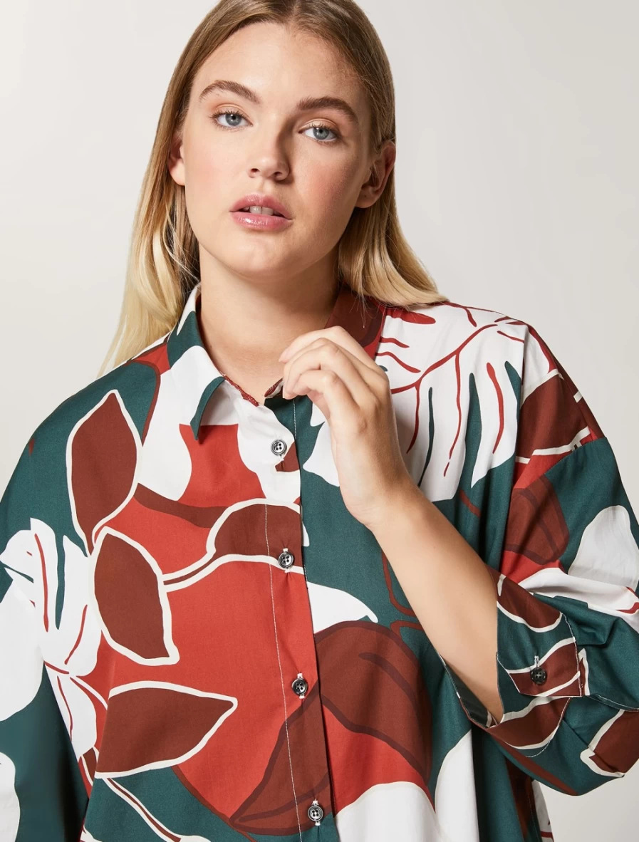 Marina Rinaldi Women's Dark Green Cotton Poplin Shirt Dress