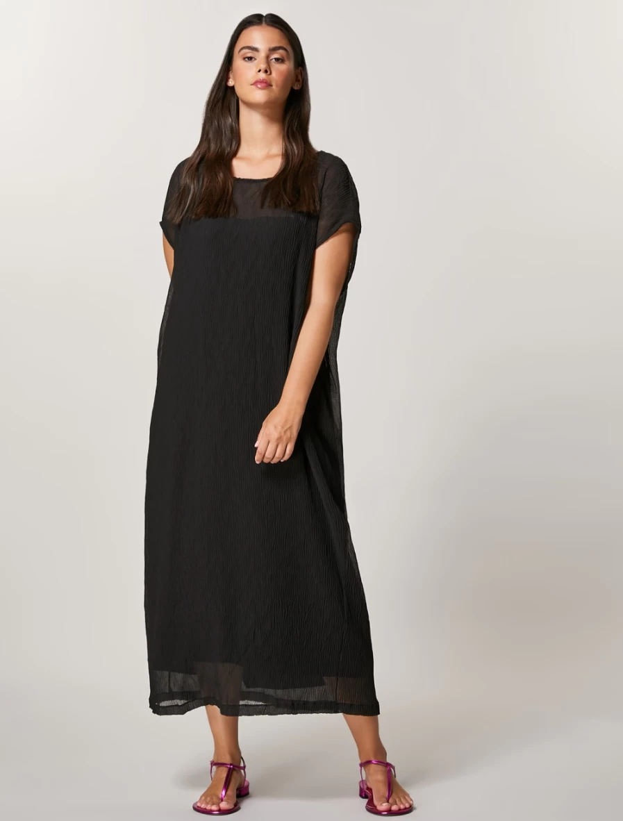Marina Rinaldi Women's Black Pleated Georgette Dress - Elegant Flowy Style